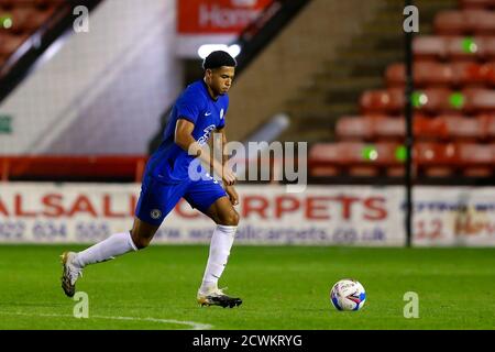 Levi Colwill de Chelsea U21 lors du match de Trophée EFL entre Walsall et Chelsea U21 au stade Banks's Stadium, Walsall, Angleterre, le 29 septembre 2020. Photo de Nick Browning. Banque D'Images