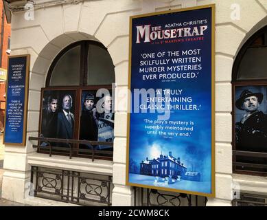 LE MOUSETRAP, le plus long spectacle au monde, a annulé ses plans de réouverture au St. Martins Theatre, dans le West End de Londres, en octobre 2020, en raison de l'incertitude croissante quant aux restrictions supplémentaires de Covid-19. La course de 67 ans du spectacle a été interrompue le 16 mars 2020, lorsque tous les théâtres britanniques ont fermé leurs portes sur les conseils du gouvernement en raison de la pandémie Banque D'Images