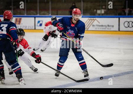 Horsholm, Danemark. 29 septembre 2020. Mattias Persson (90) de Rungsted Seier Capital vu dans le match de hockey sur glace Metaligaen entre Rungsted Seier Capital et Aalborg Pirates à Bitcoin Arena à Horsmolm. (Crédit photo : Gonzales photo/Alamy Live News Banque D'Images