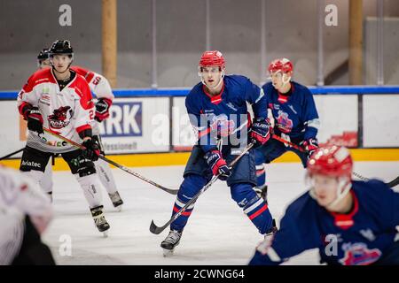 Horsholm, Danemark. 29 septembre 2020. Patrick Russell (63) de Rungsted Seier Capital vu dans le match de hockey sur glace Metaligaen entre Rungsted Seier Capital et Aalborg Pirates à Bitcoin Arena à Horsmolm. (Crédit photo : Gonzales photo/Alamy Live News Banque D'Images