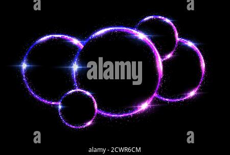 Arrière-plan abstrait de cercles violets et bleus lumineux. Lignes rondes avec cadres lumineux électriques. Illustration vectorielle géométrique de mode. Vide Illustration de Vecteur
