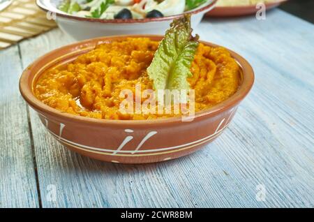 Supu ya malenge, cuisine kenyane, citrouille coupée en morceaux, carottes, pommes de terre, bouillon, gingembre, ail, oignons et huile. Banque D'Images