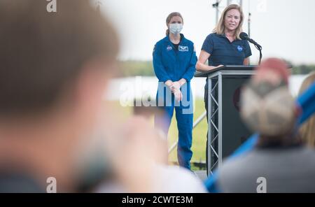 Le 29 juillet 2020, au Kennedy Space Center de la NASA en Floride, la directrice adjointe Janet Petro a participé à une conférence de presse sur le rover mars 2020 Perseverance avant son lancement en juillet 30. Le rover fait partie du programme d'exploration de mars de la NASA, qui vise à étudier la planète rouge. Banque D'Images