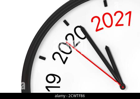 L'année 2021 approche. 2021 affiche avec une horloge sur fond blanc. Rendu 3d Banque D'Images