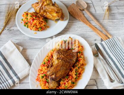 plat de poulet méditerranéen avec riz aux légumes Banque D'Images