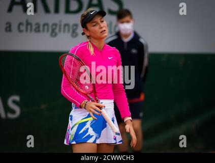 Donna Vekic, de Croatie, en action lors de la première partie du tournoi de tennis Roland Garros 2020, Grand Chelem, le 29 septembre 2020 à Roland Garro Banque D'Images