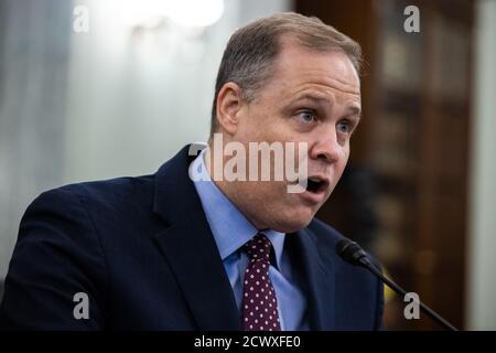 Jim Bridenstine, administrateur de la NASA, témoigne de Capitol Hill devant le Comité sénatorial du commerce et des transports des missions, programmes et plans futurs de la NASA à Washington, DC, le mercredi 30 septembre 2020. Photo de piscine par Graeme Jennings/UPI Banque D'Images