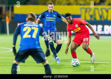 Farum, Danemark, 08 mars 2020. Mohammed Kudus (10) du FC Nordsjaelland vu pendant le match 3F Superliga entre le FC Nordsjaelland et Broendby SI à droite à Dream Park à Farum. (Crédit photo: Gonzales photo - Thomas Rasmussen). Banque D'Images