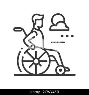 Personne en fauteuil roulant - conception de ligne vectorielle isolée icône Illustration de Vecteur