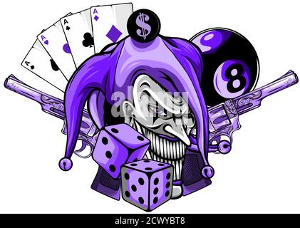 Carte Joker avec pistolet et illustration vectorielle ace Illustration de Vecteur