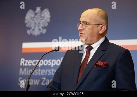 Varsovie, Mazovie, Pologne. 30 septembre 2020. Réunion du Ministre des affaires étrangères de la République de Pologne ZBIGNIEW RAU et du Ministre des affaires étrangères de l'Arabie saoudite FAISAL BIN FARHAN AL SAUD.in photo: ZBIGNIEW RAU crédit: Hubert Mathis/ZUMA Wire/Alay Live News Banque D'Images