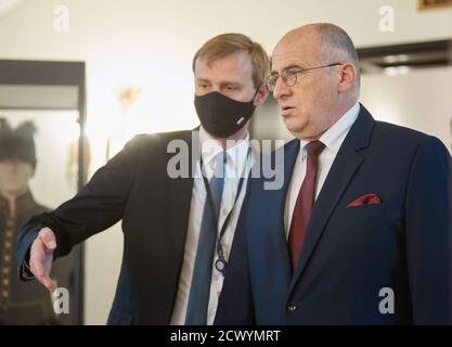 Varsovie, Mazovie, Pologne. 30 septembre 2020. Réunion du Ministre des affaires étrangères de la République de Pologne ZBIGNIEW RAU et du Ministre des affaires étrangères de l'Arabie saoudite FAISAL BIN FARHAN AL SAUD.in photo: ZBIGNIEW RAU crédit: Hubert Mathis/ZUMA Wire/Alay Live News Banque D'Images