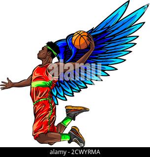 un joueur de basket-ball sautant une silhouette vectorielle stylisée, un modèle de logo en style esquisse Illustration de Vecteur