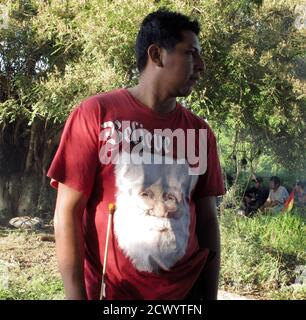 A Bolivian Indigenous Man From The Yuracare Ethnic Group Wearing A Santa Claus T Shirt Takes Part In A Protest March 27 Km 17 Miles From Trinidad August 16 11 Amazonian Ethnic Groups