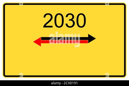 nouvelle année 2030. nouvelle année 2030 sur un panneau d'affichage de route jaune. Banque D'Images