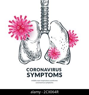 Concept de symptômes du coronavirus chinois et de la pneumonie. Illustration vectorielle des poumons humains infectés par le virus 2019-nCoV. Diagnostic médical et preventio Illustration de Vecteur