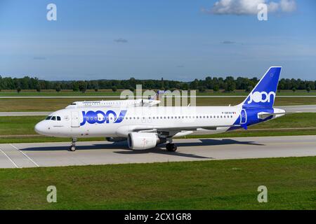 Munich, Allemagne - septembre 19. 2019 : Air France Airbus A320-214 avec l'immatriculation de l'avion F-GKXH est en train de rouler pour le décollage sur la piste nord Banque D'Images