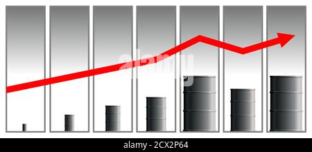 Le concept de la crise pétrolière. La baisse des prix du pétrole, du carburant. La flèche rouge du graphique descend. Programme de fourreau. Illustration de Vecteur