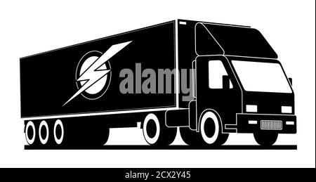 Camion avec logo Vector, livraison rapide des marchandises. Logo, emblème, bannière du centre logistique, livraison, chargement, poids lourd. Couleur noir et blanc, monochr Illustration de Vecteur