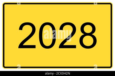 nouvelle année 2028. nouvelle année 2028 sur un panneau d'affichage de route jaune. Banque D'Images