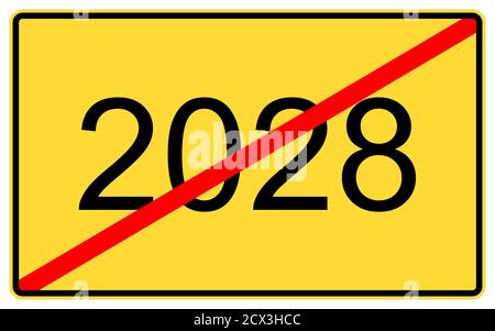 nouvelle année 2028. nouvelle année 2028 sur un panneau d'affichage de route jaune. Banque D'Images