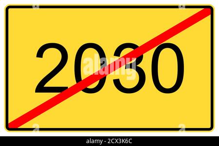 nouvelle année 2030. nouvelle année 2030 sur un panneau d'affichage de route jaune. Banque D'Images