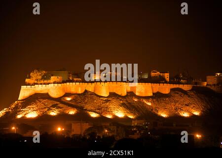 Fort de Jaisalmer la nuit, Rajasthan, Inde Banque D'Images