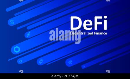 DELI finance décentralisée sur fond bleu. Météorites volants avec symboles de pièces. Banque D'Images