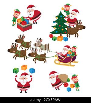 Jeu d'illustrations du Père Noël Illustration de Vecteur