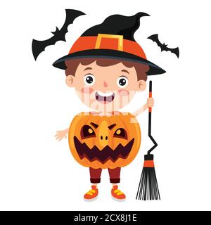 Joyeux drôle enfant célébrant Halloween Illustration de Vecteur