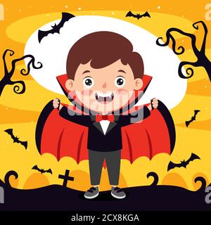 Joyeux drôle enfant célébrant Halloween Illustration de Vecteur