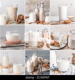 Collage de photos avec du lait différent Banque D'Images