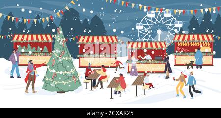 Traditionnel hiver nuit de vacances Foire de noël Illustration de Vecteur