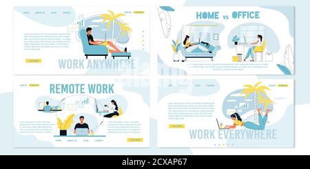 Travail indépendant à distance par rapport à un poste de travail de bureau Illustration de Vecteur