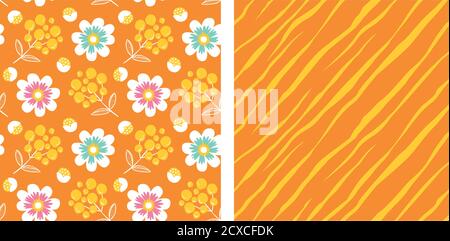 Ensemble de fleurs abstraites, baies et lignes diagonales, motifs vectoriels sans couture Banque D'Images