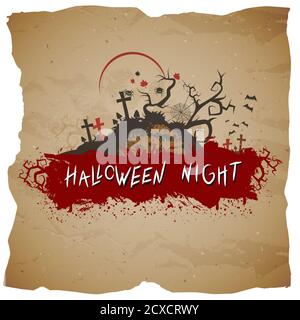 Illustration vectorielle d'Halloween avec cimetière et inscription sur fond de grunge. Illustration de Vecteur
