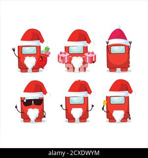 Émoticônes du Père Noël avec personnage de dessin animé rouge parmi nous Illustration de Vecteur