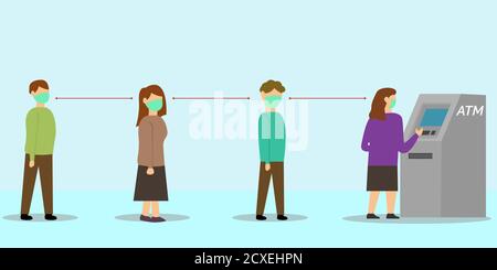 Illustration de la conception vectorielle de la file d'attente de personnes sur la machine de guichet automatique Illustration de Vecteur