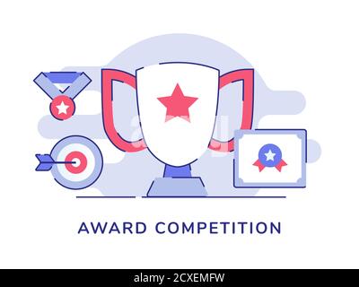 Concours de prix concept trophée médaille certificat cible fond blanc isolé avec style plat Illustration de Vecteur