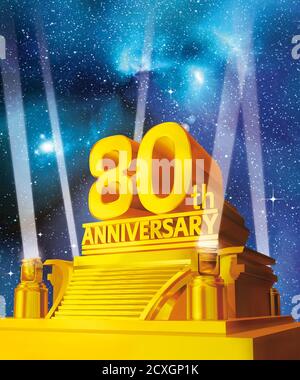 Golden 80e anniversaire sur plate-forme sur fond galaxie Banque D'Images