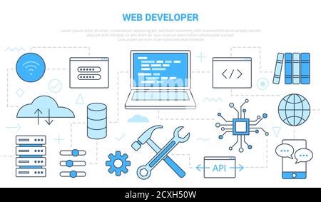 concept de développeur de site web avec bannière de modèle de jeu d'icônes avec style moderne de couleur bleue Illustration de Vecteur