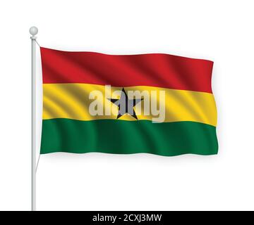drapeau de l'ondulation 3d Ghana isolé sur fond blanc. Illustration de Vecteur