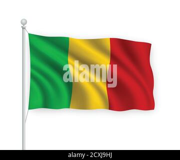 drapeau d'ondulation 3d Mali isolé sur fond blanc. Illustration de Vecteur