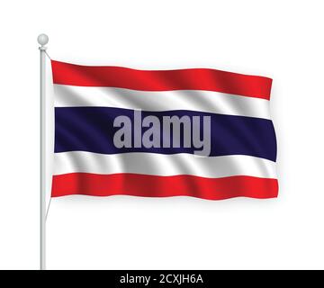 drapeau de la Thaïlande isolé en 3d sur fond blanc. Illustration de Vecteur