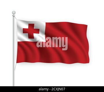 drapeau des Tonga en relief isolé sur fond blanc. Illustration de Vecteur