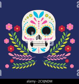 dia de los muertos affiche de célébration avec tête de crâne et motif fleuri vectoriel Illustration de Vecteur