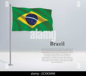 Drapeau du Brésil sur le mât. Modèle pour le jour d'indépendance Illustration de Vecteur