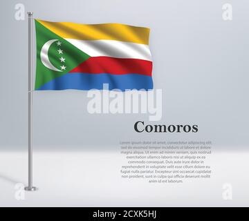 Drapeau des Comores sur le mât. Modèle pour indépendance da Illustration de Vecteur