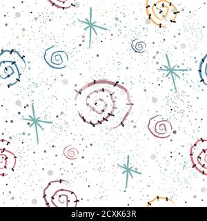 Motif mignon avec les spirales d'or avec rayures bleu pastel sur fond beige avec des petits points. Conception à la main. Super pour wall art design, Papier de cadeau Illustration de Vecteur