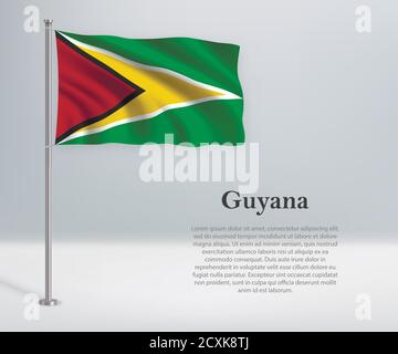 Drapeau de la Guyane sur le mât. Modèle pour le jour d'indépendance Illustration de Vecteur